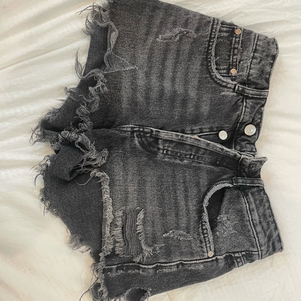Black denim shorts